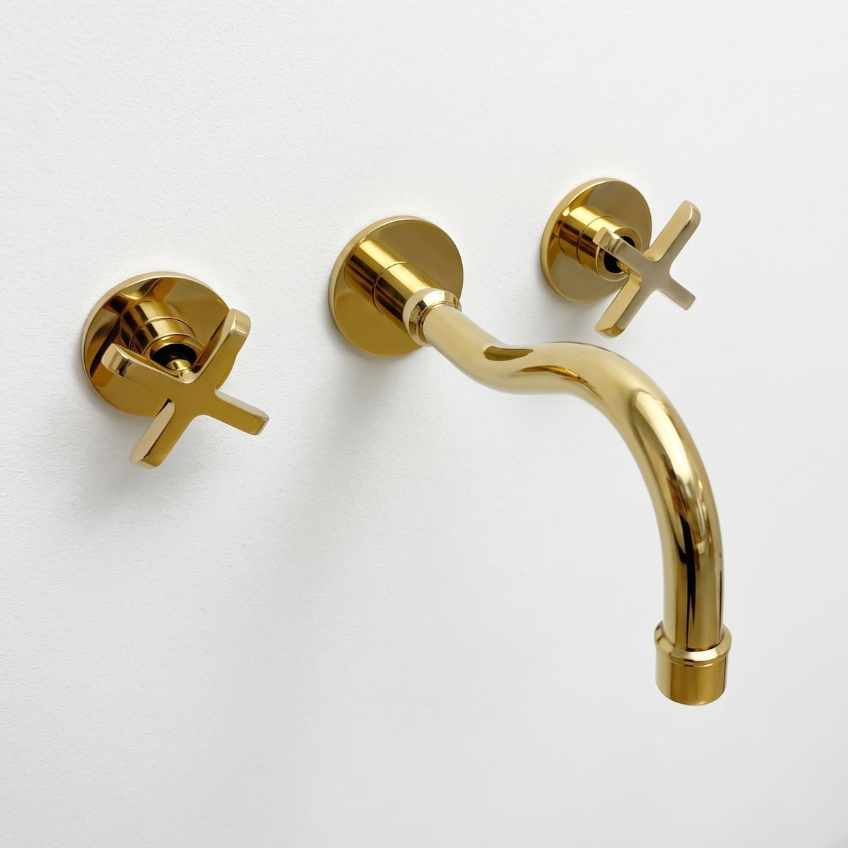 Unlacquered Brass Wall Mount Bathroom Faucet with Cross handles