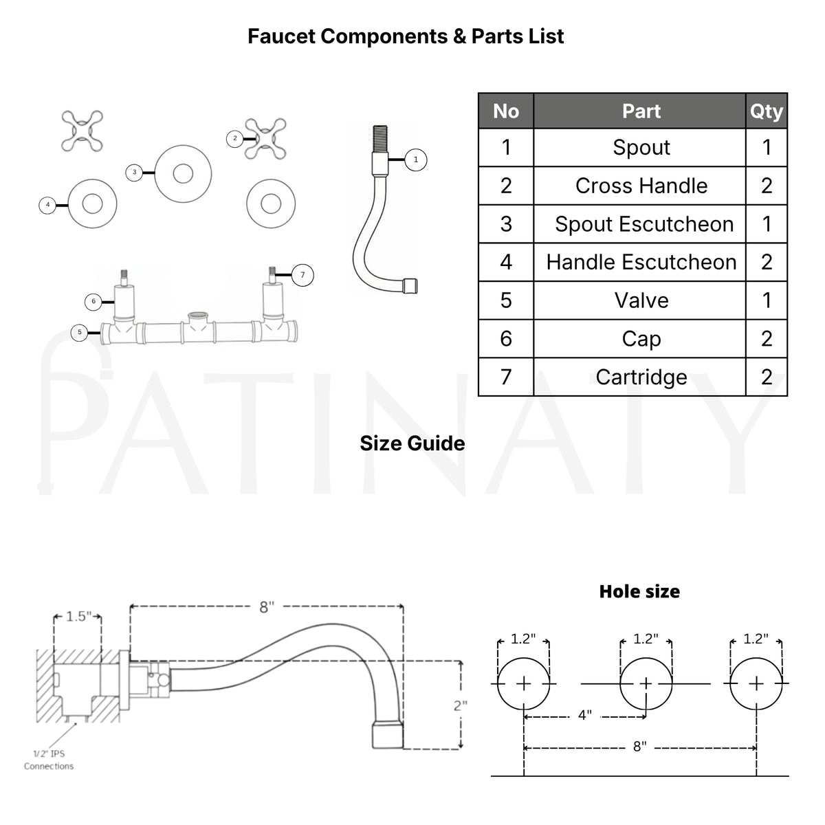 Unlacquered Brass Wall Mount Bathroom Faucet with Cross handles