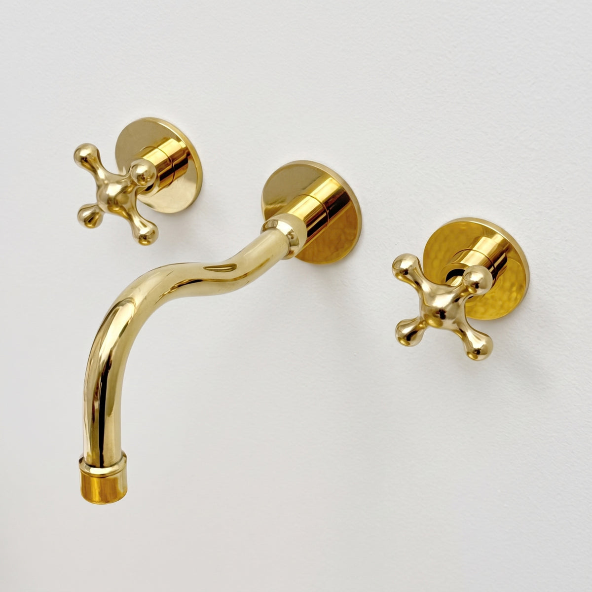 Unlacquered Brass Wall Mount Bathroom Faucet with Cross handles