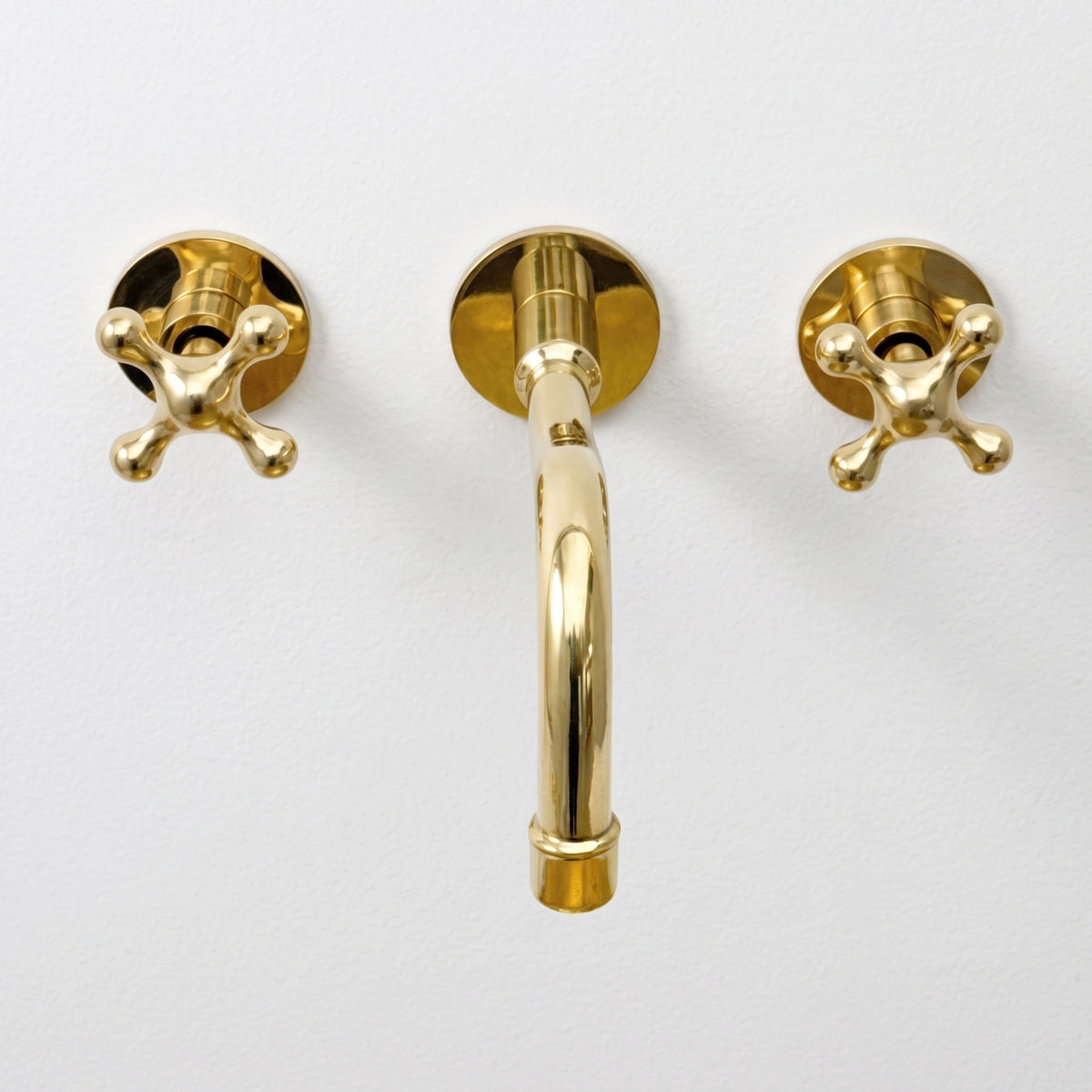 Unlacquered Brass Wall Mount Bathroom Faucet with Cross handles