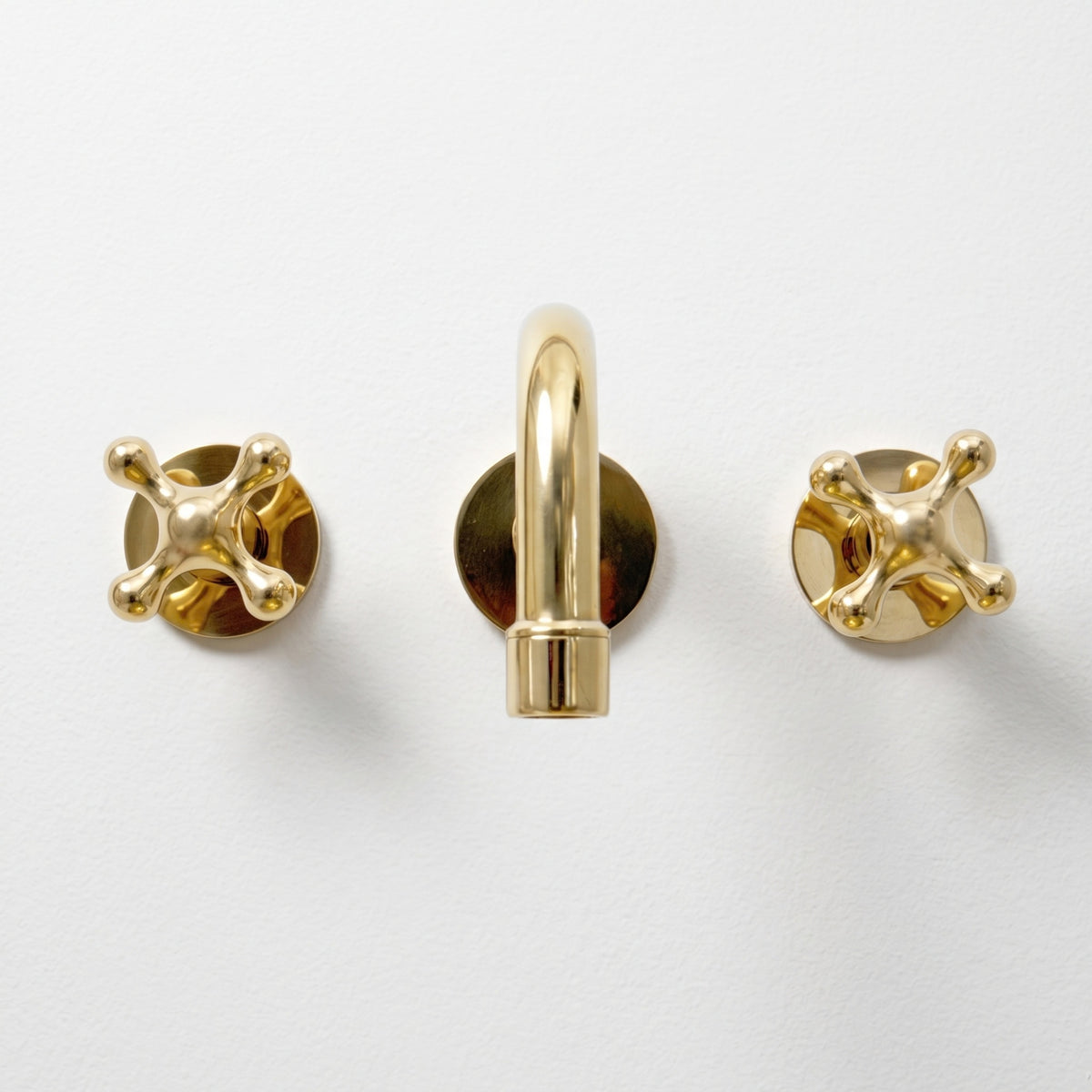 Unlacquered Brass Wall Mount Bathroom Faucet with Cross handles