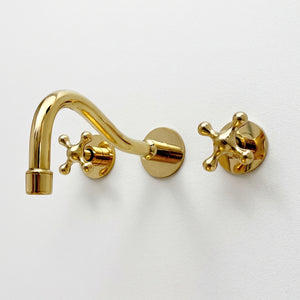 Unlacquered Brass Wall Mount Bathroom Faucet with Cross handles