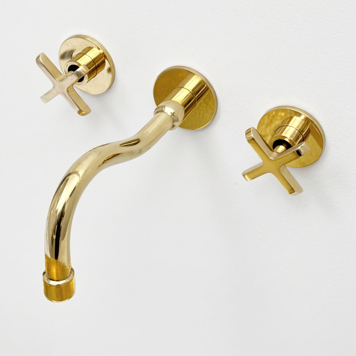 Unlacquered Brass Wall Mount Bathroom Faucet with Cross handles