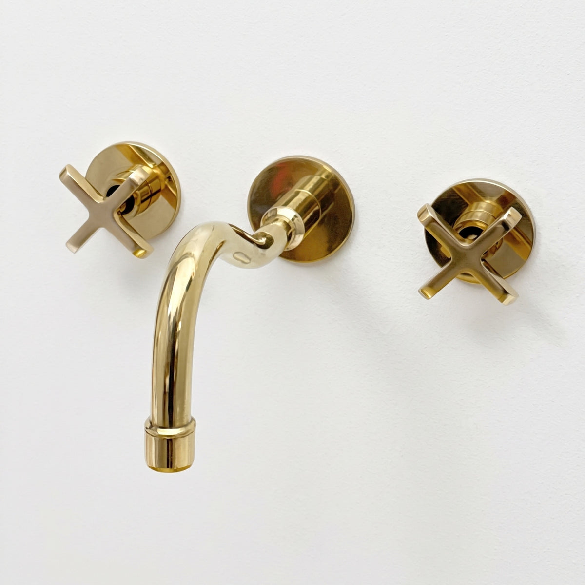 Unlacquered Brass Wall Mount Bathroom Faucet with Cross handles