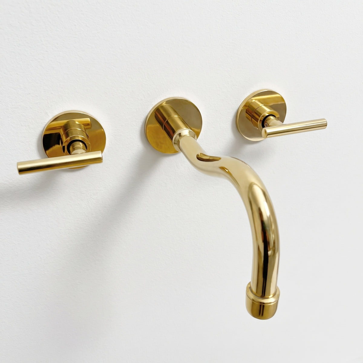 Unlacquered Brass Wall Mount Bathroom Faucet with Lever handles