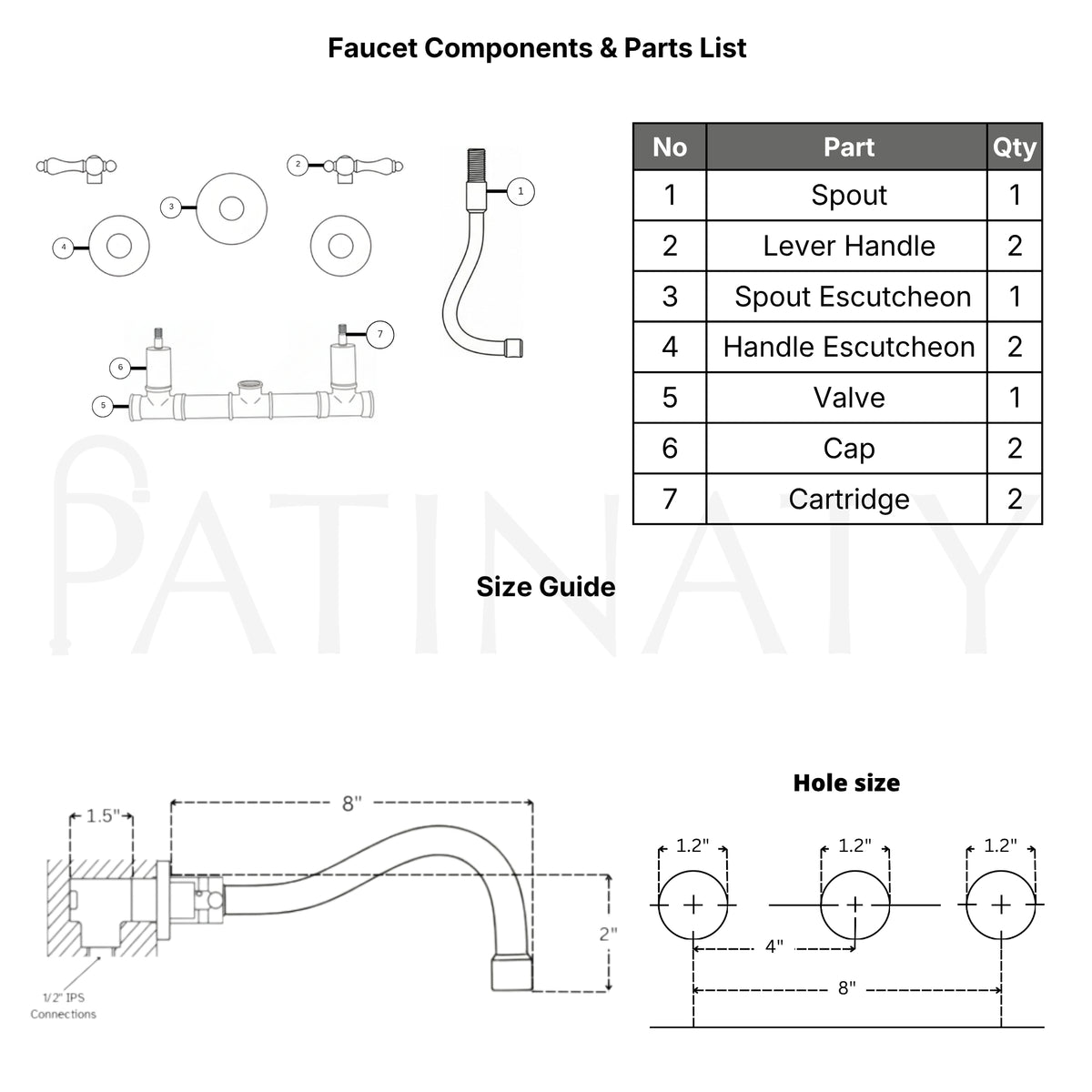 Unlacquered Brass Wall Mount Bathroom Faucet with Lever handles