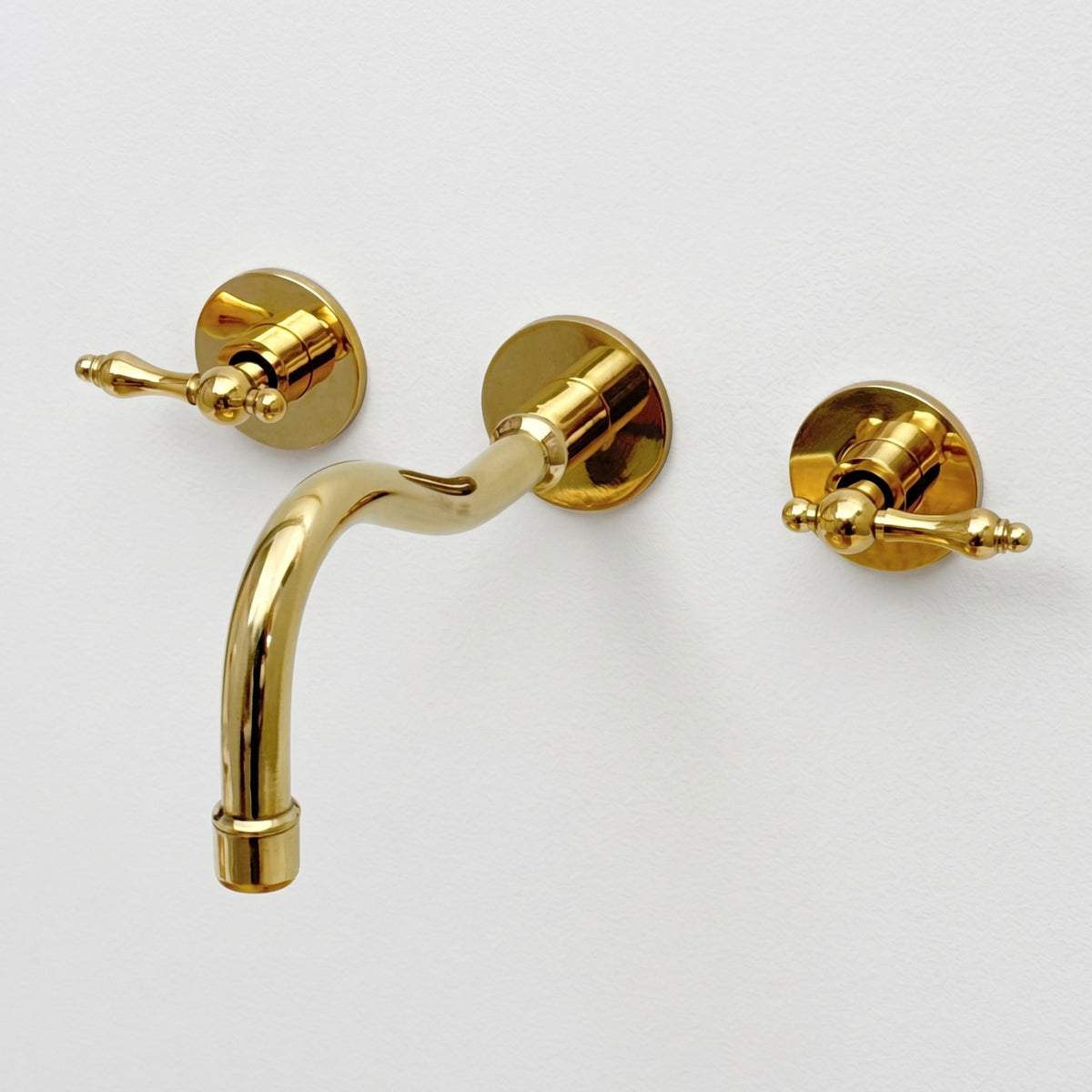 Unlacquered Brass Wall Mount Bathroom Faucet with Lever handles