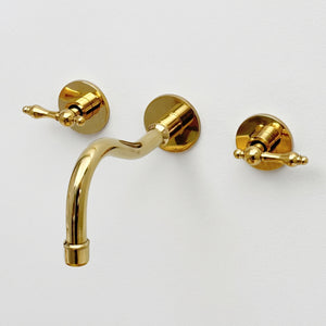 Unlacquered Brass Wall Mount Bathroom Faucet with Lever handles