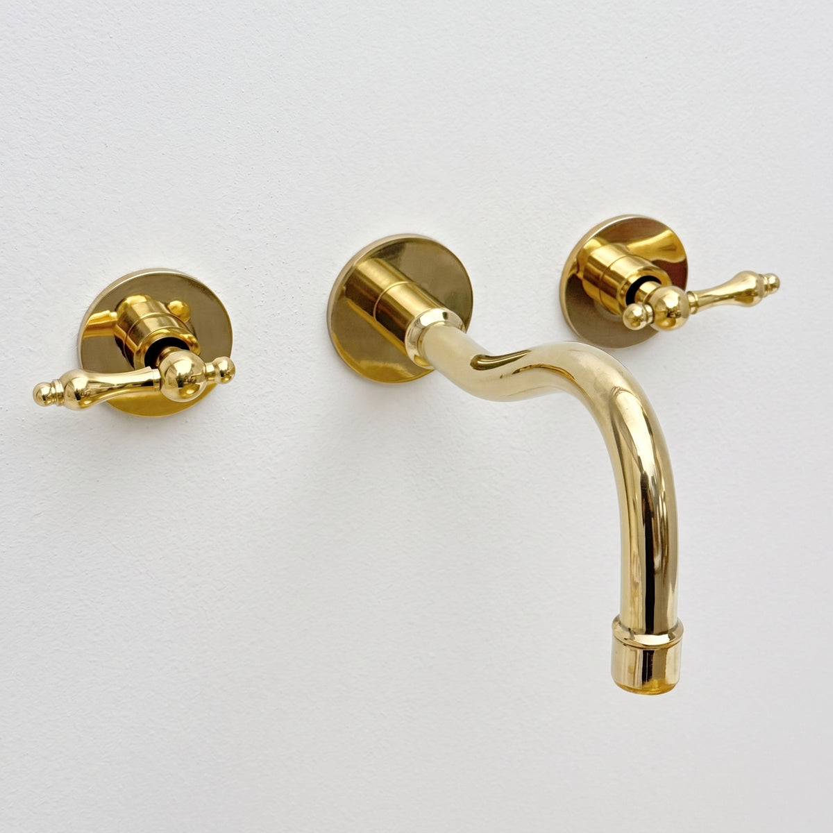 Unlacquered Brass Wall Mount Bathroom Faucet with Lever handles