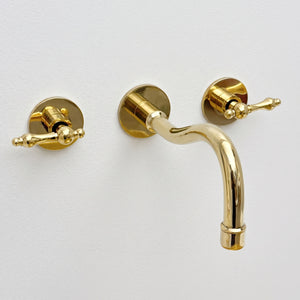 Unlacquered Brass Wall Mount Bathroom Faucet with Lever handles