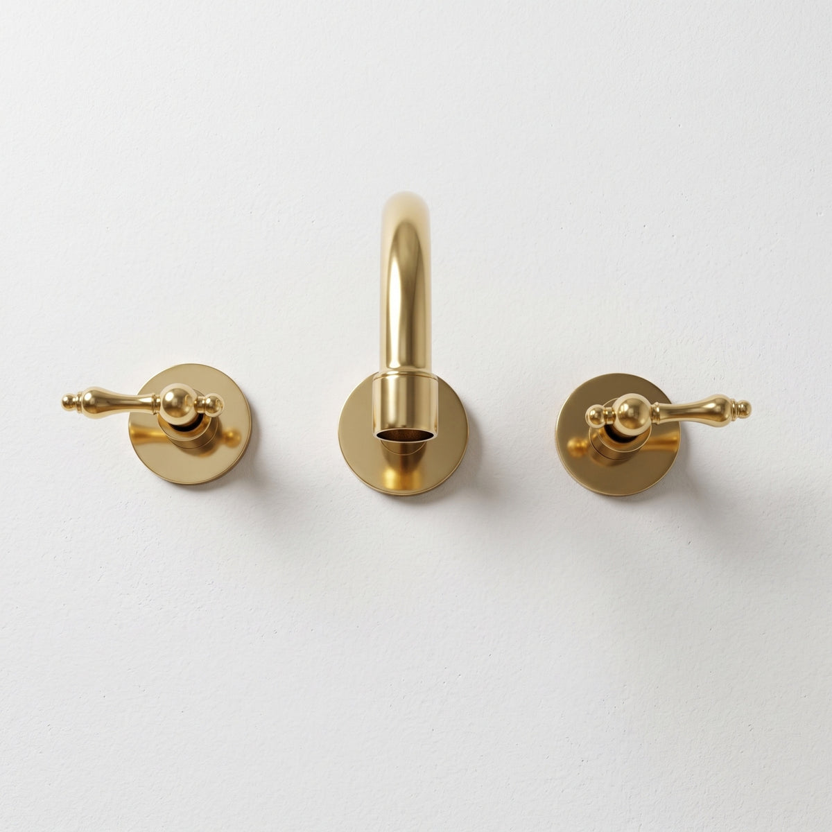 Unlacquered Brass Wall Mount Bathroom Faucet with Lever handles