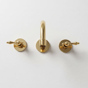 Unlacquered Brass Wall Mount Bathroom Faucet with Lever handles