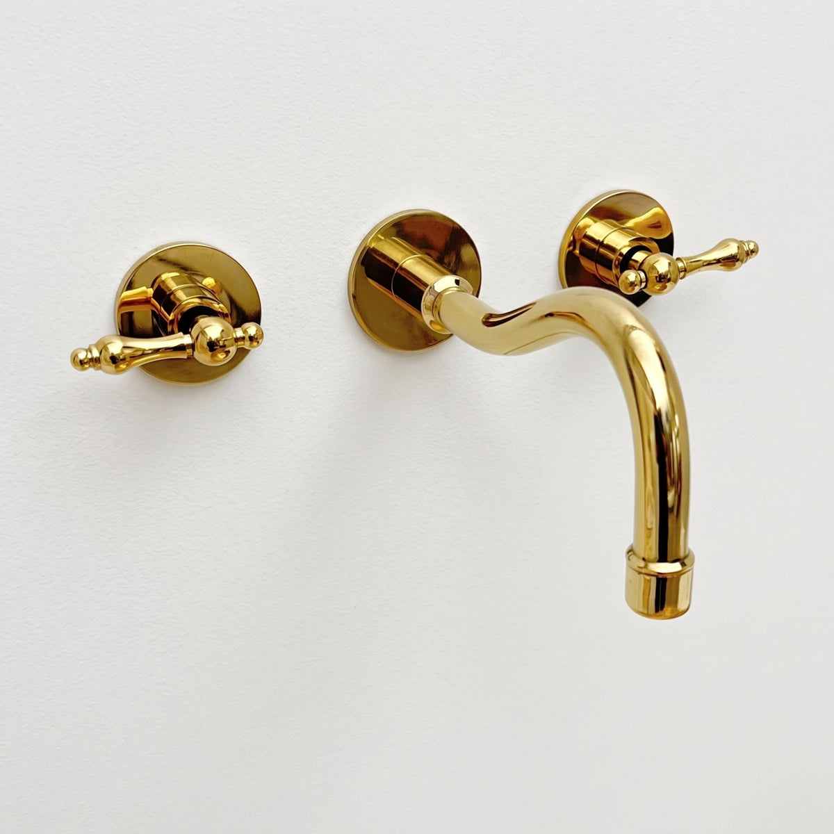 Unlacquered Brass Wall Mount Bathroom Faucet with Lever handles
