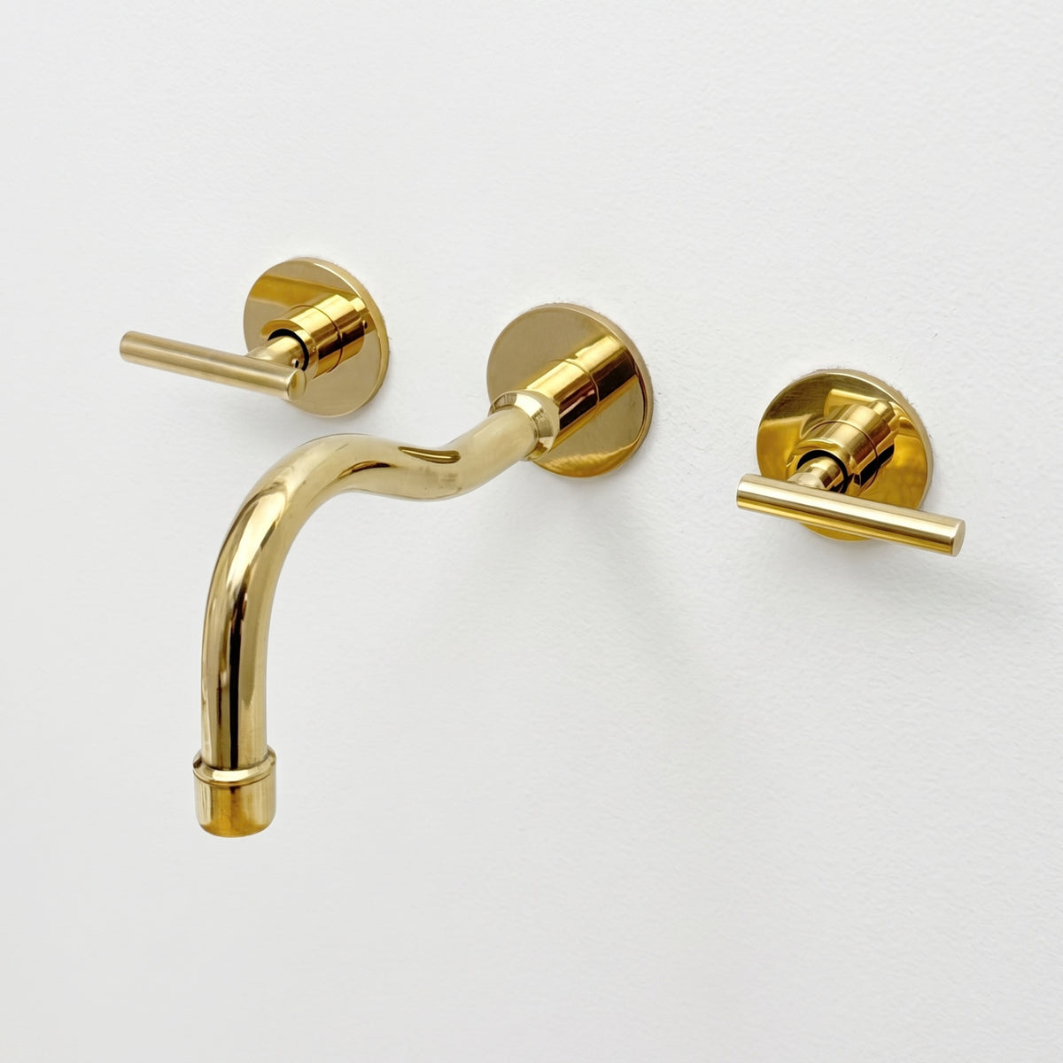 Unlacquered Brass Wall Mount Bathroom Faucet with Lever handles
