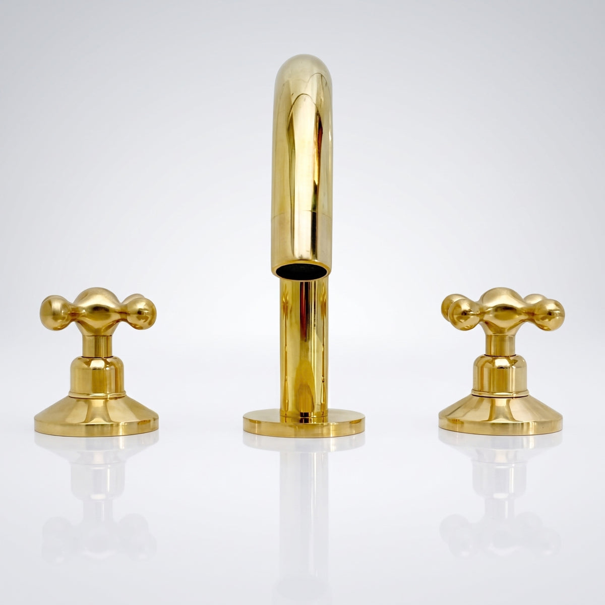 Unlacquered Brass Gooseneck Widespread Bathroom Faucet with Cross Handles – Classic Arc