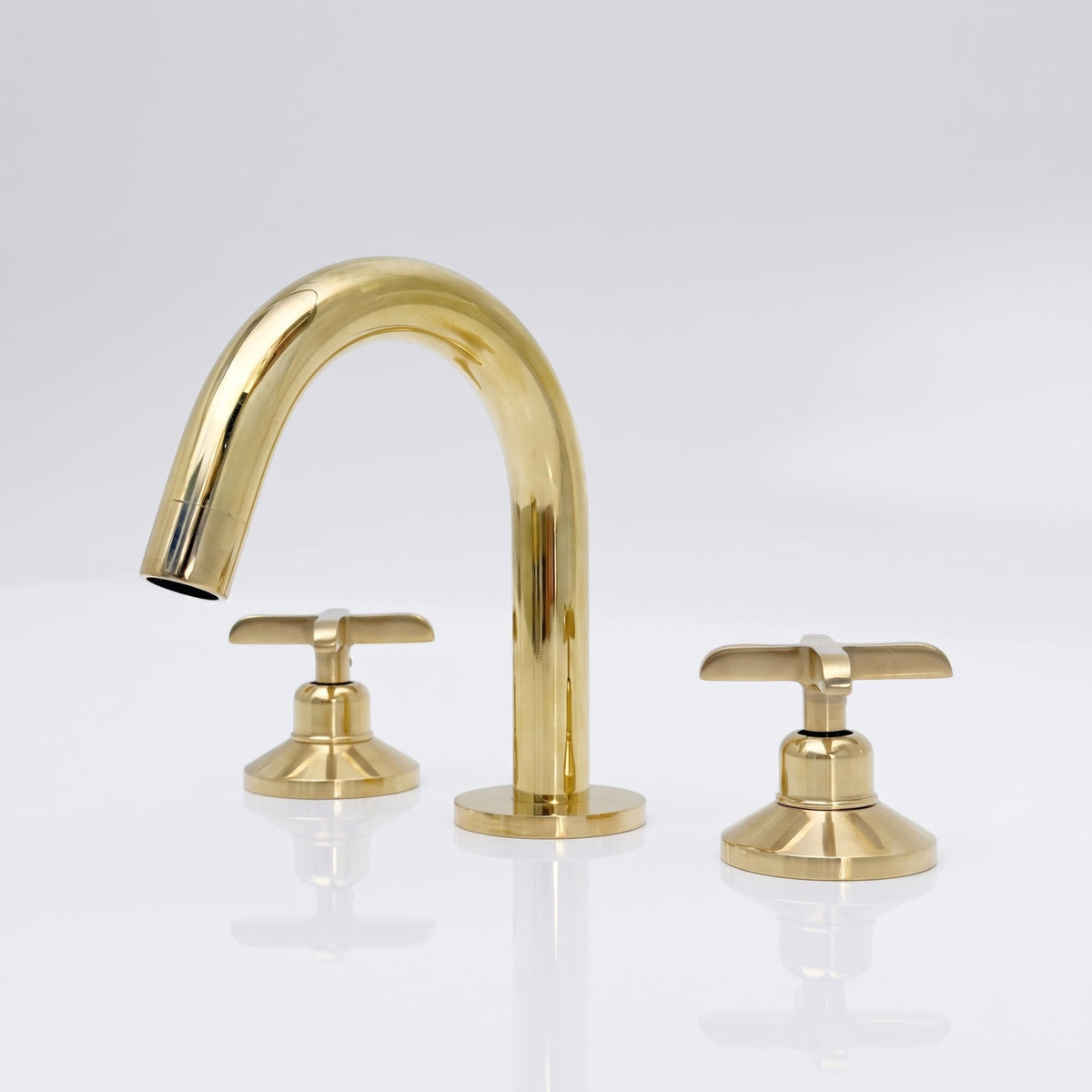 Unlacquered Brass Gooseneck Widespread Bathroom Faucet with Cross Handles – Classic Arc