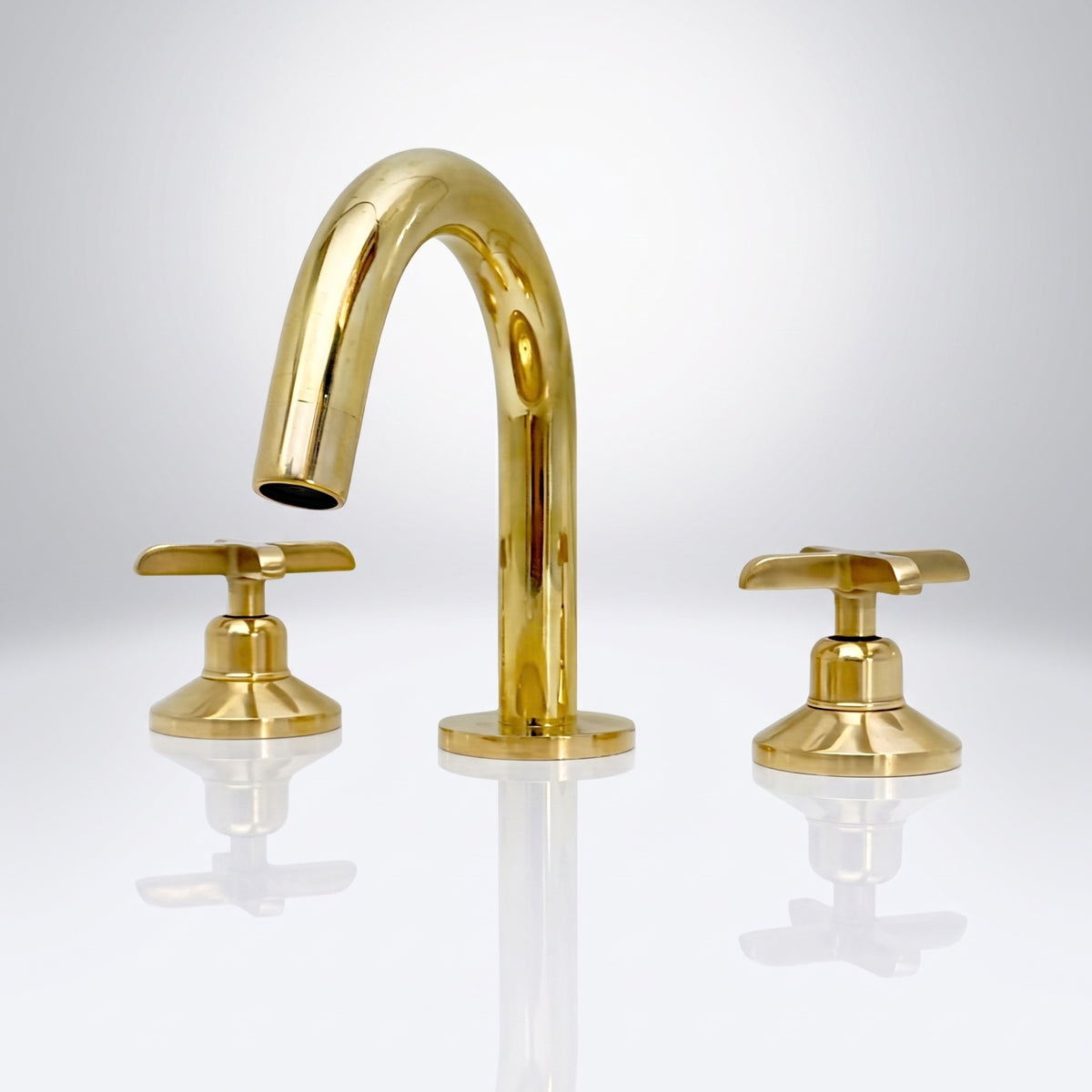 Unlacquered Brass Gooseneck Widespread Bathroom Faucet with Cross Handles – Classic Arc