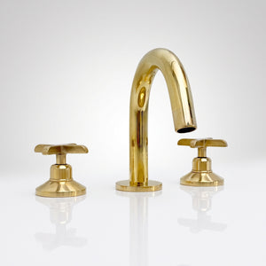 Unlacquered Brass Gooseneck Widespread Bathroom Faucet with Cross Handles – Classic Arc