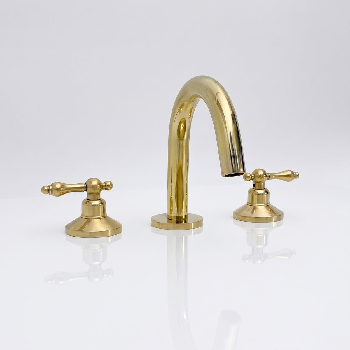 Unlacquered Brass Gooseneck Widespread Bathroom Faucet with Lever Handles