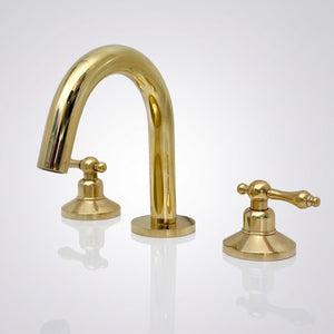 Unlacquered Brass Gooseneck Widespread Bathroom Faucet with Lever Handles