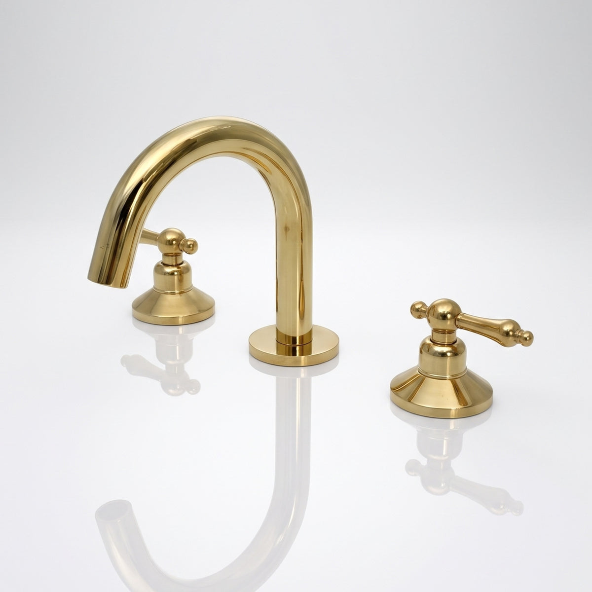 Unlacquered Brass Gooseneck Widespread Bathroom Faucet with Lever Handles