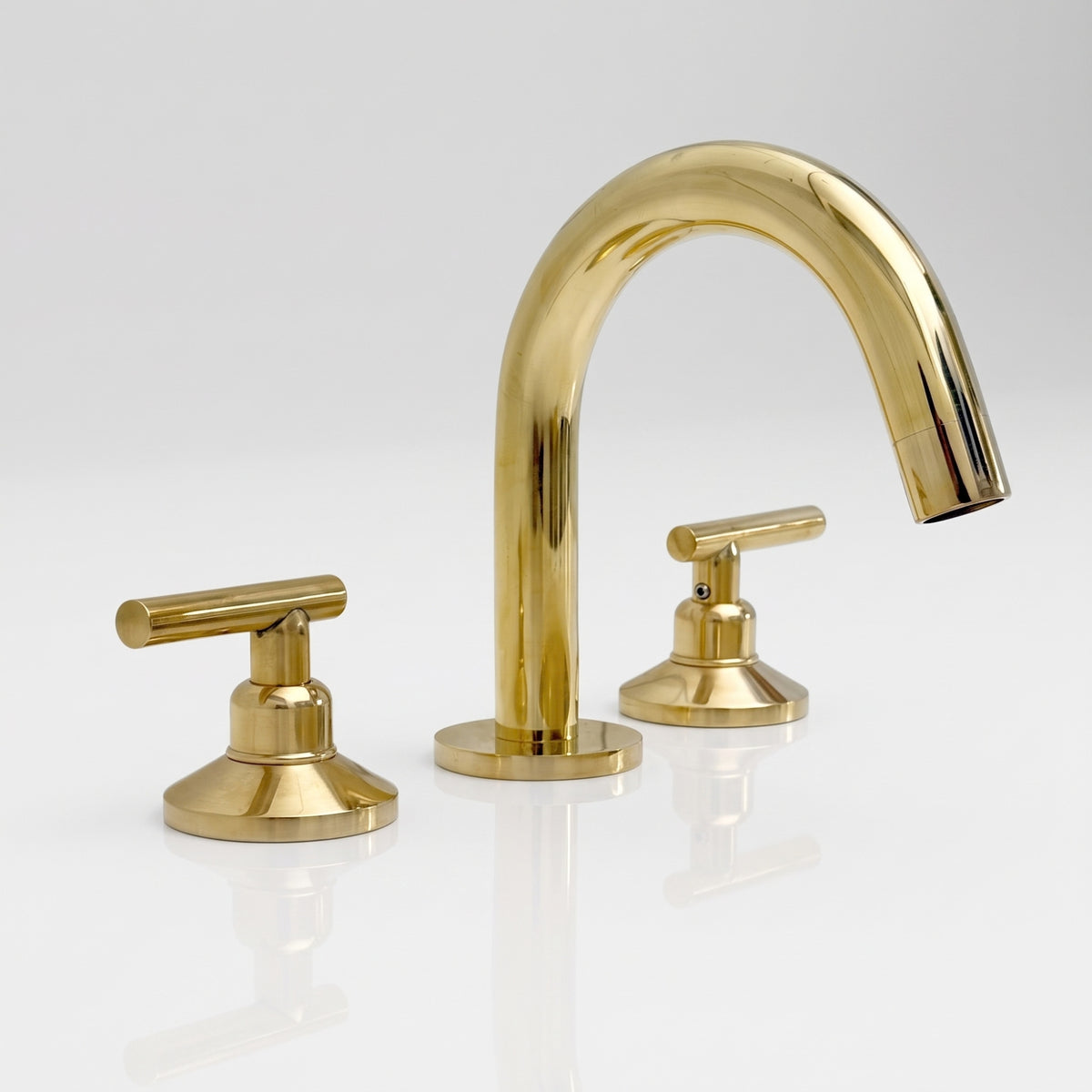 Unlacquered Brass Gooseneck Widespread Bathroom Faucet with Lever Handles