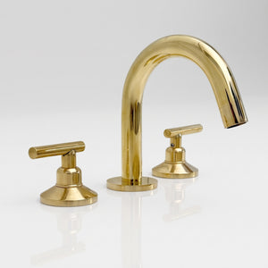 Unlacquered Brass Gooseneck Widespread Bathroom Faucet with Lever Handles
