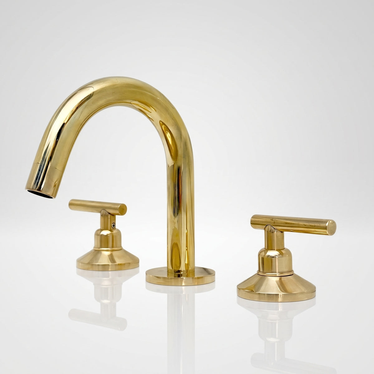 Unlacquered Brass Gooseneck Widespread Bathroom Faucet with Lever Handles