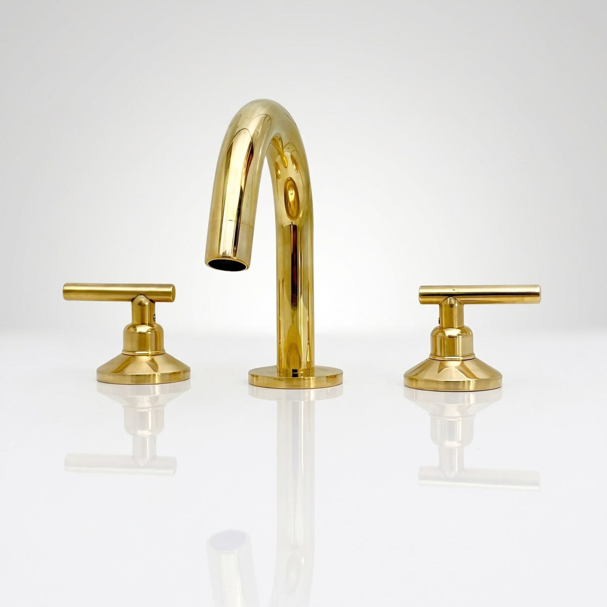 Unlacquered Brass Gooseneck Widespread Bathroom Faucet with Lever Handles