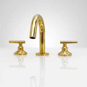Unlacquered Brass Gooseneck Widespread Bathroom Faucet with Lever Handles