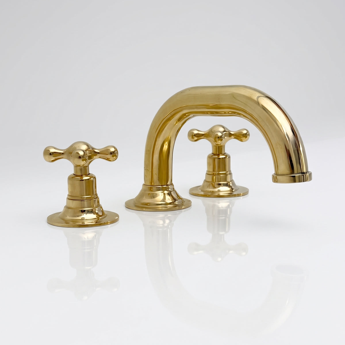 Unlacquered Brass Low-Profile Widespread Bathroom Faucet with Cross Handles