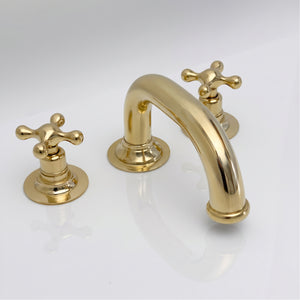 Unlacquered Brass Low-Profile Widespread Bathroom Faucet with Cross Handles
