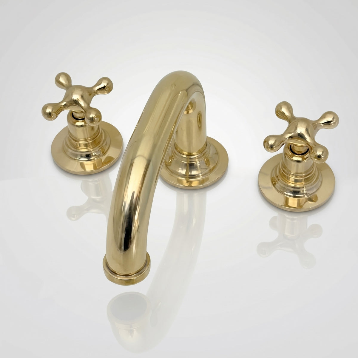 Unlacquered Brass Low-Profile Widespread Bathroom Faucet with Cross Handles