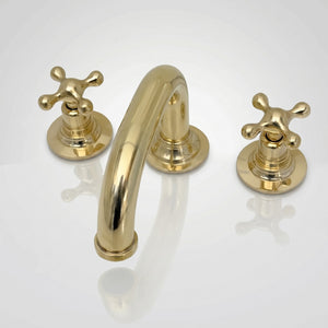 Unlacquered Brass Low-Profile Widespread Bathroom Faucet with Cross Handles