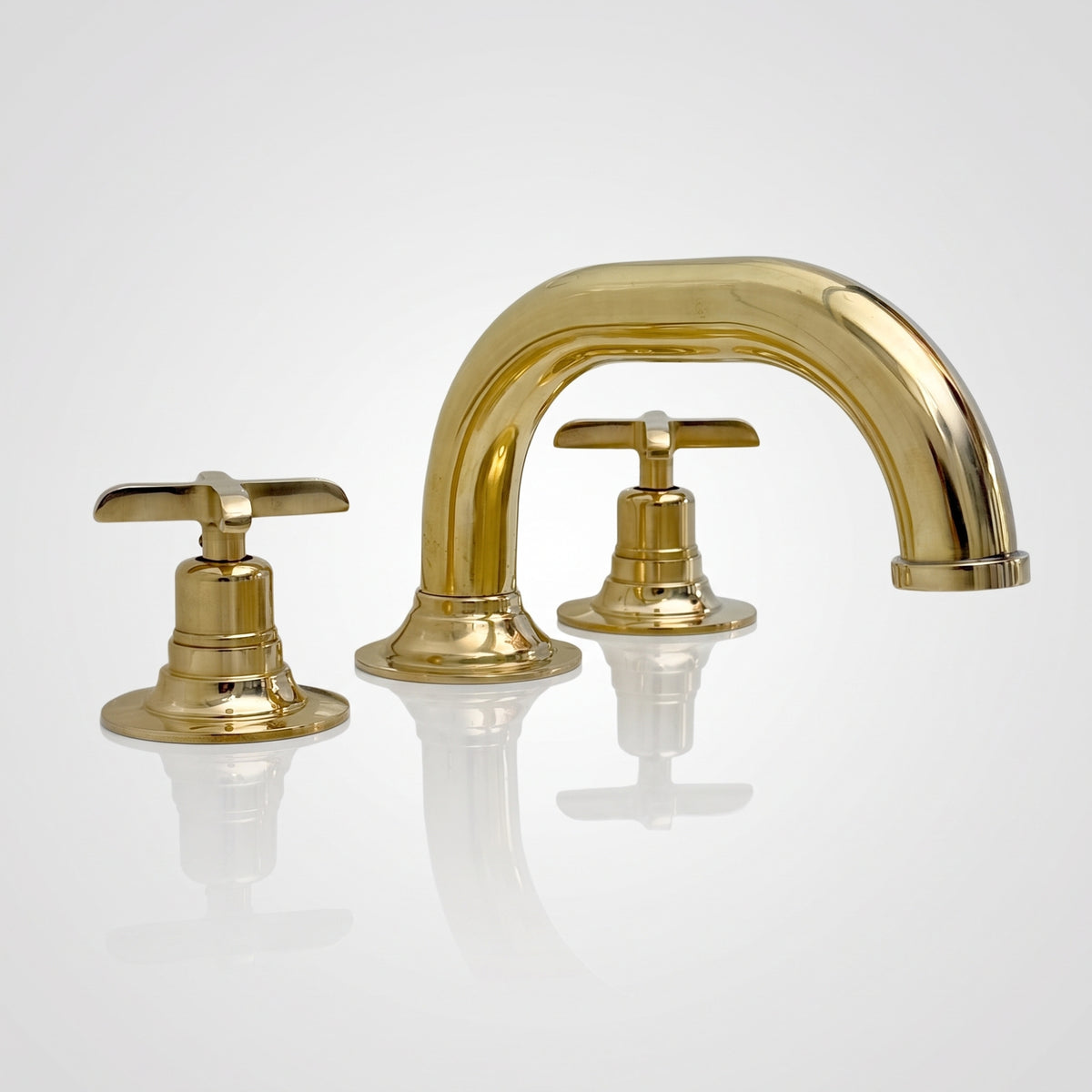Unlacquered Brass Low-Profile Widespread Bathroom Faucet with Cross Handles