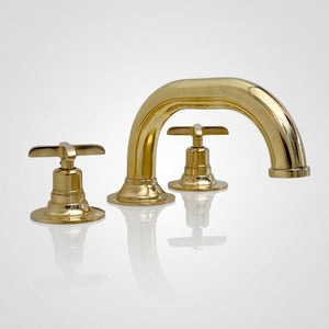 Unlacquered Brass Low-Profile Widespread Bathroom Faucet with Cross Handles