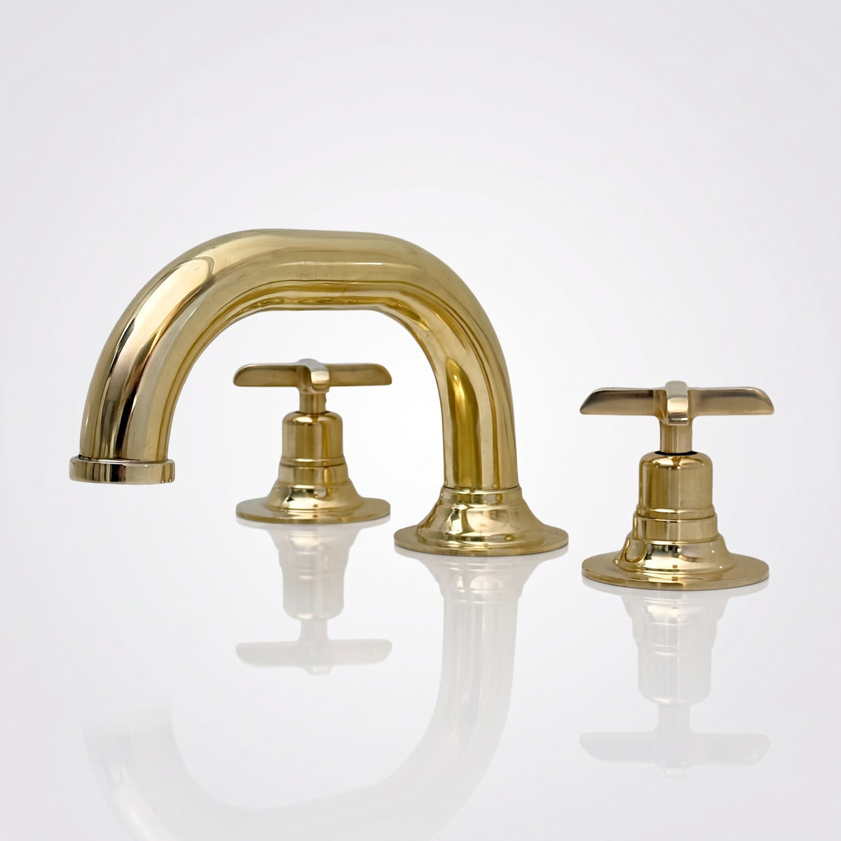 Unlacquered Brass Low-Profile Widespread Bathroom Faucet with Cross Handles