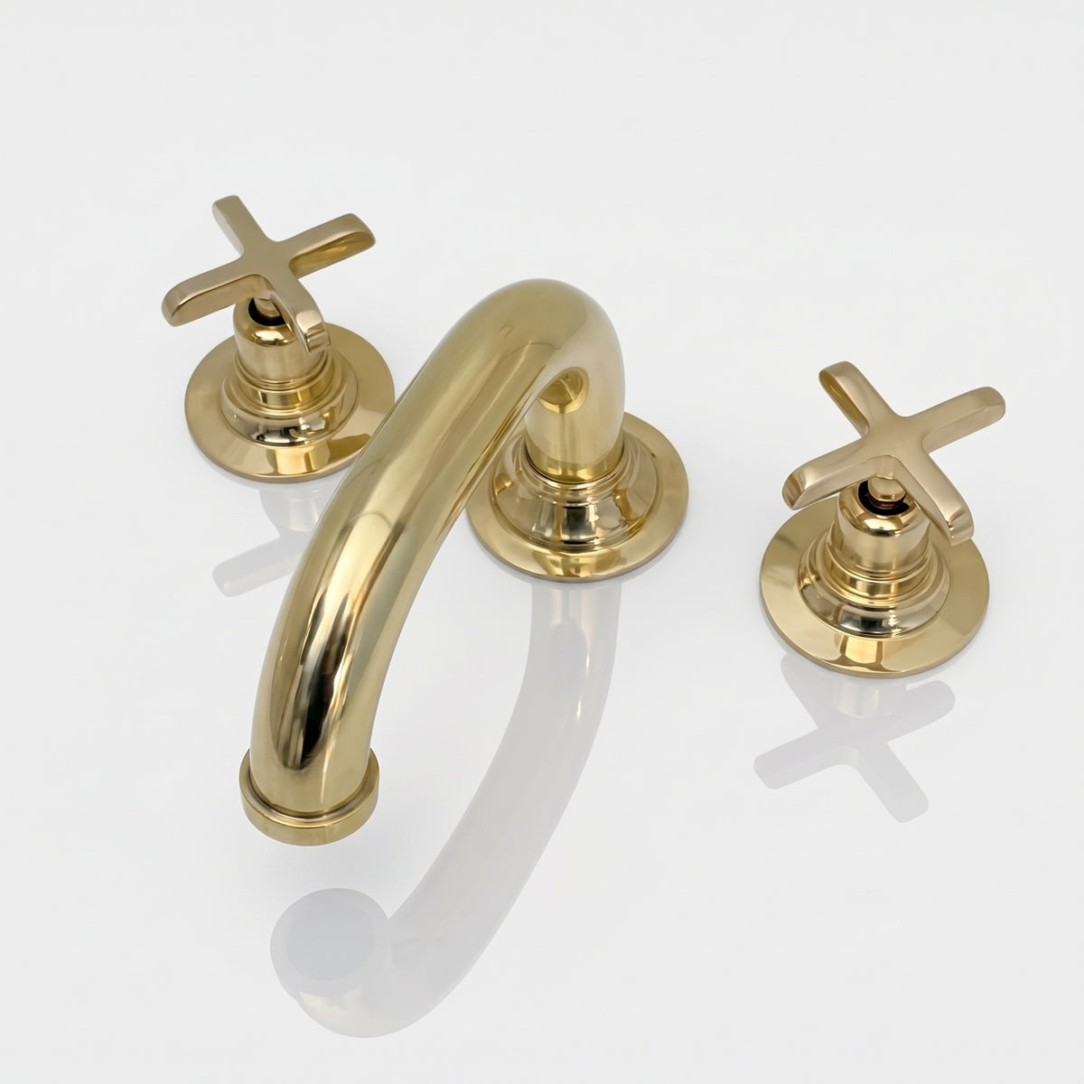 Unlacquered Brass Low-Profile Widespread Bathroom Faucet with Cross Handles