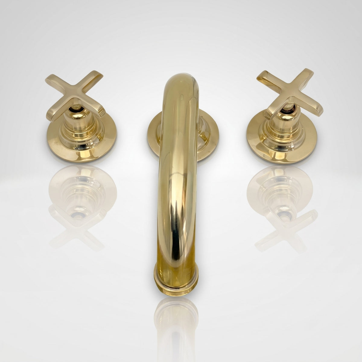 Unlacquered Brass Low-Profile Widespread Bathroom Faucet with Cross Handles