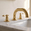 Unlacquered Brass Low-Profile Widespread Bathroom Faucet with Lever Handles