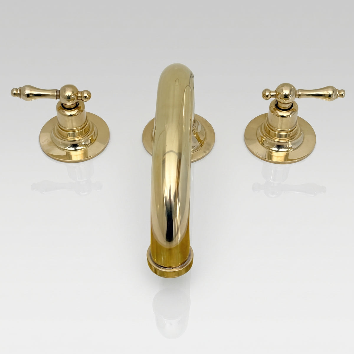 Unlacquered Brass Low-Profile Widespread Bathroom Faucet with Lever Handles
