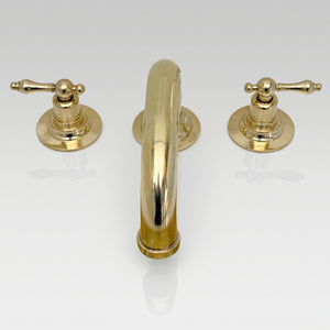 Unlacquered Brass Low-Profile Widespread Bathroom Faucet with Lever Handles
