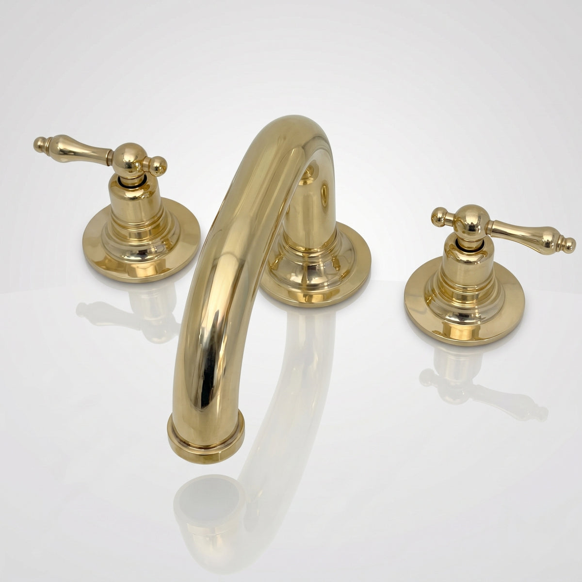 Unlacquered Brass Low-Profile Widespread Bathroom Faucet with Lever Handles