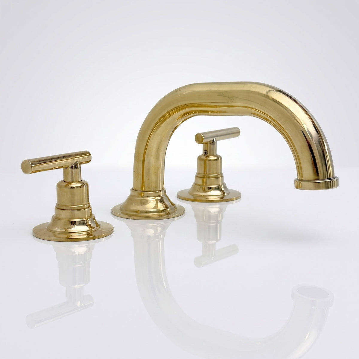 Unlacquered Brass Low-Profile Widespread Bathroom Faucet with Lever Handles
