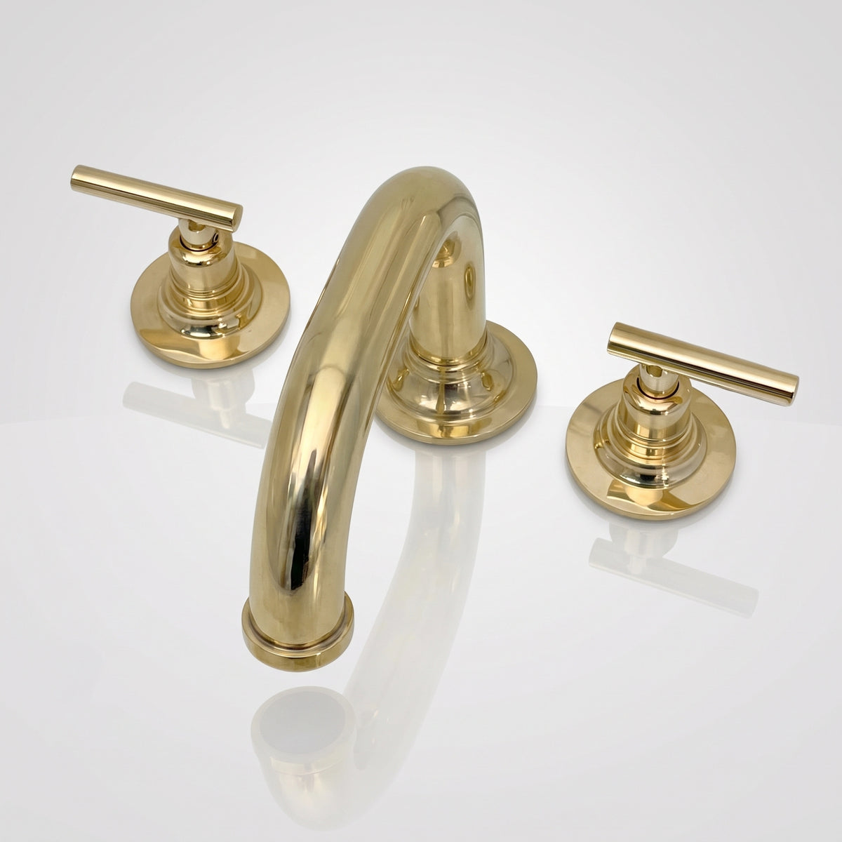 Unlacquered Brass Low-Profile Widespread Bathroom Faucet with Lever Handles