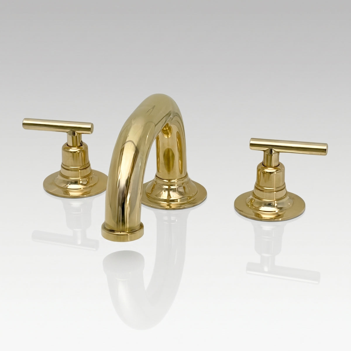 Unlacquered Brass Low-Profile Widespread Bathroom Faucet with Lever Handles