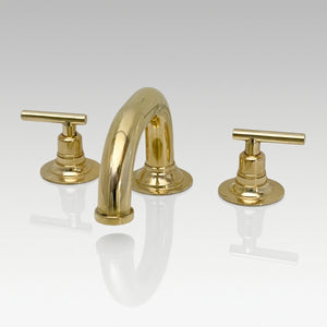 Unlacquered Brass Low-Profile Widespread Bathroom Faucet with Lever Handles