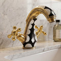 Unlacquered Brass and Resin Single Hole Bathroom Faucet with Cross Handles