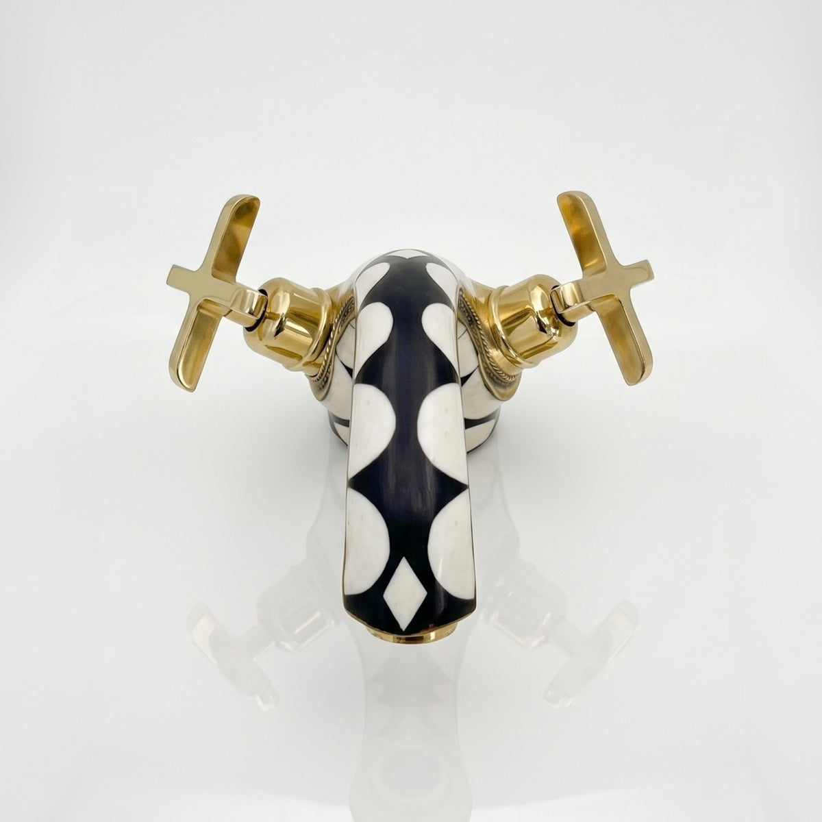 Unlacquered Brass and Resin Single Hole Bathroom Faucet with Cross Handles