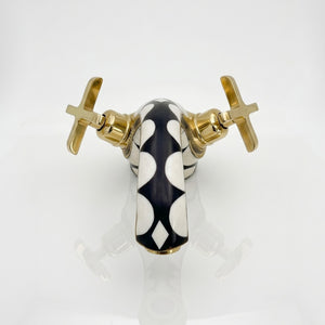 Unlacquered Brass and Resin Single Hole Bathroom Faucet with Cross Handles